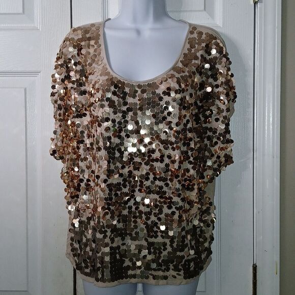 Apt 9 sequin tan  short sleeve blouse top Sz XL NWOT - Picture 1 of 5